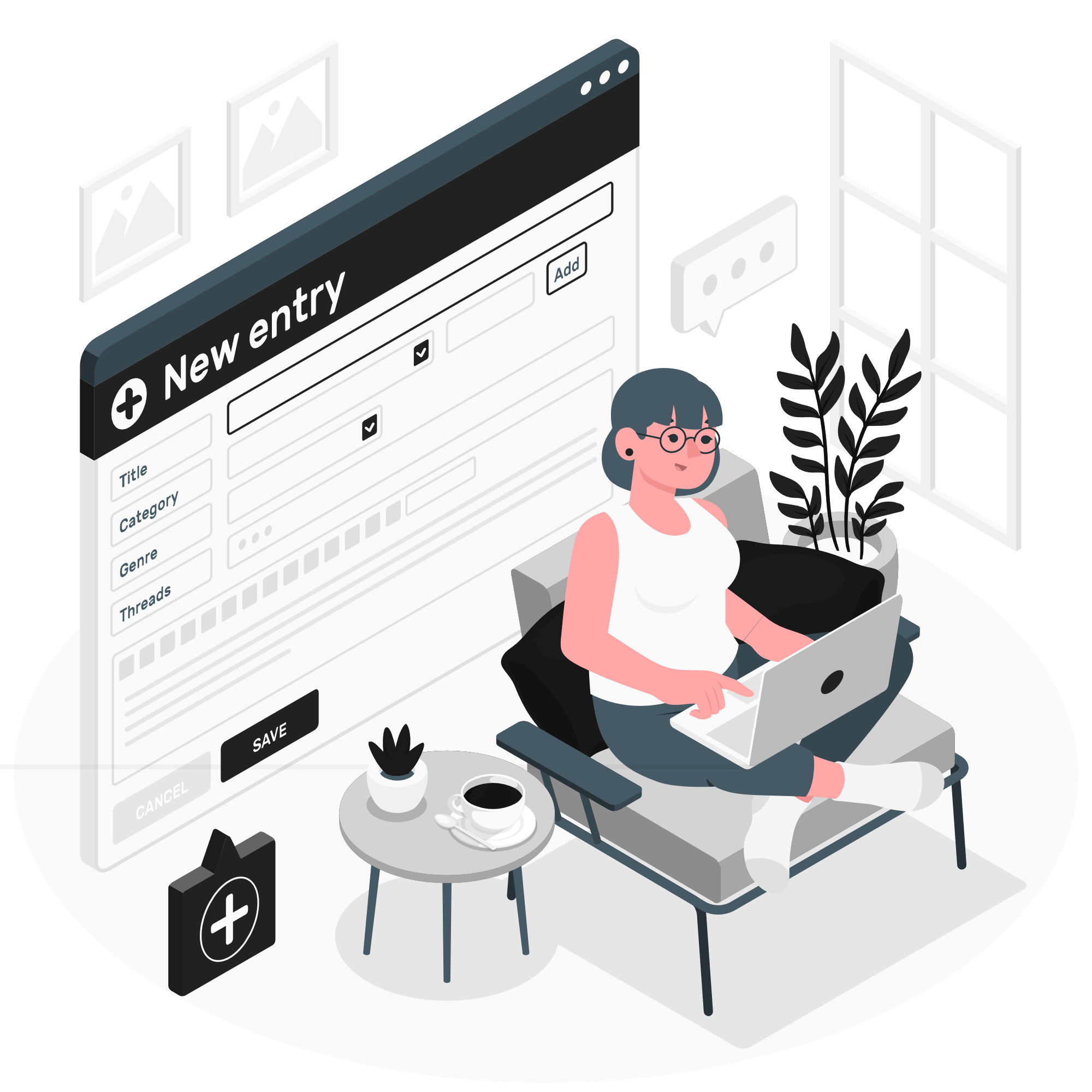 An illustration of woman registering on her ipad